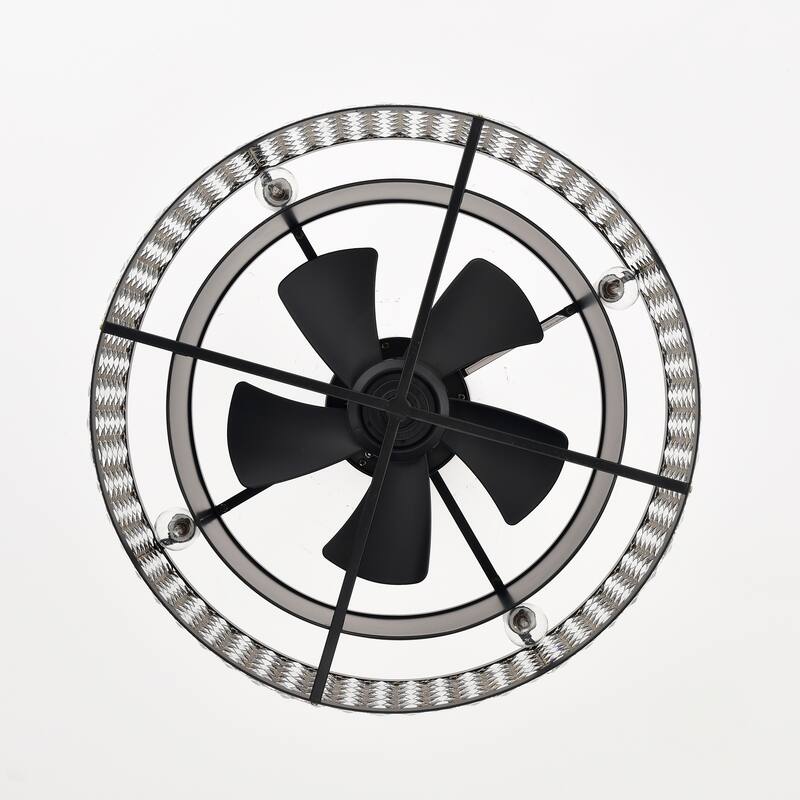 Matte Black Caged Crystal Ceiling Fan with Lights Remote Control, 20.67